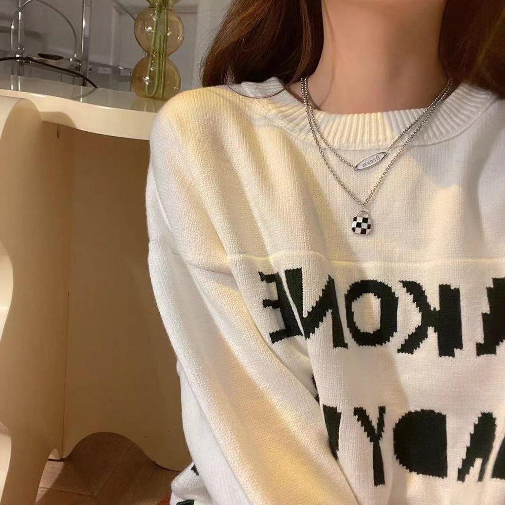 Vòng cổ hai lớp mặt họa tiết kẻ ô trắng đen thời trang