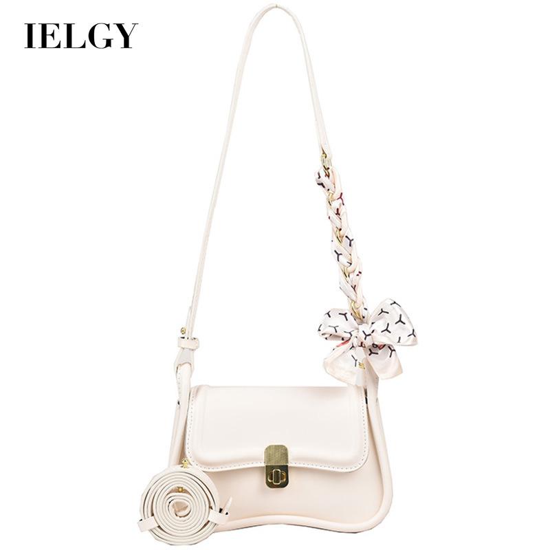 Túi xách IELGY đeo vai bằng vải màu trơn phối khăn trang trí thời trang cho nữ