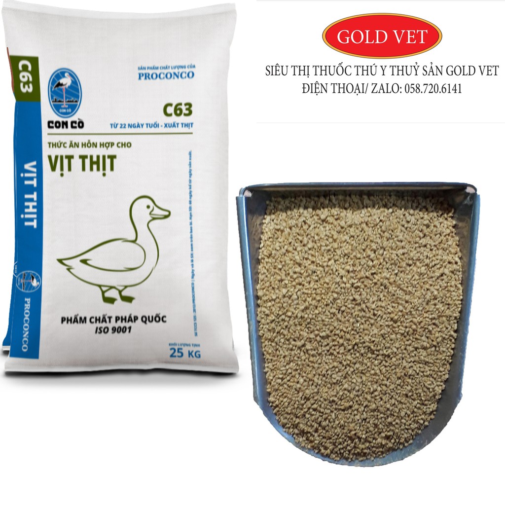 C63 ( 1 kg ) Cám hỗn hợp cho vịt thịt từ 22 ngày tuổi đến xuất thịt ( Cám con cò)