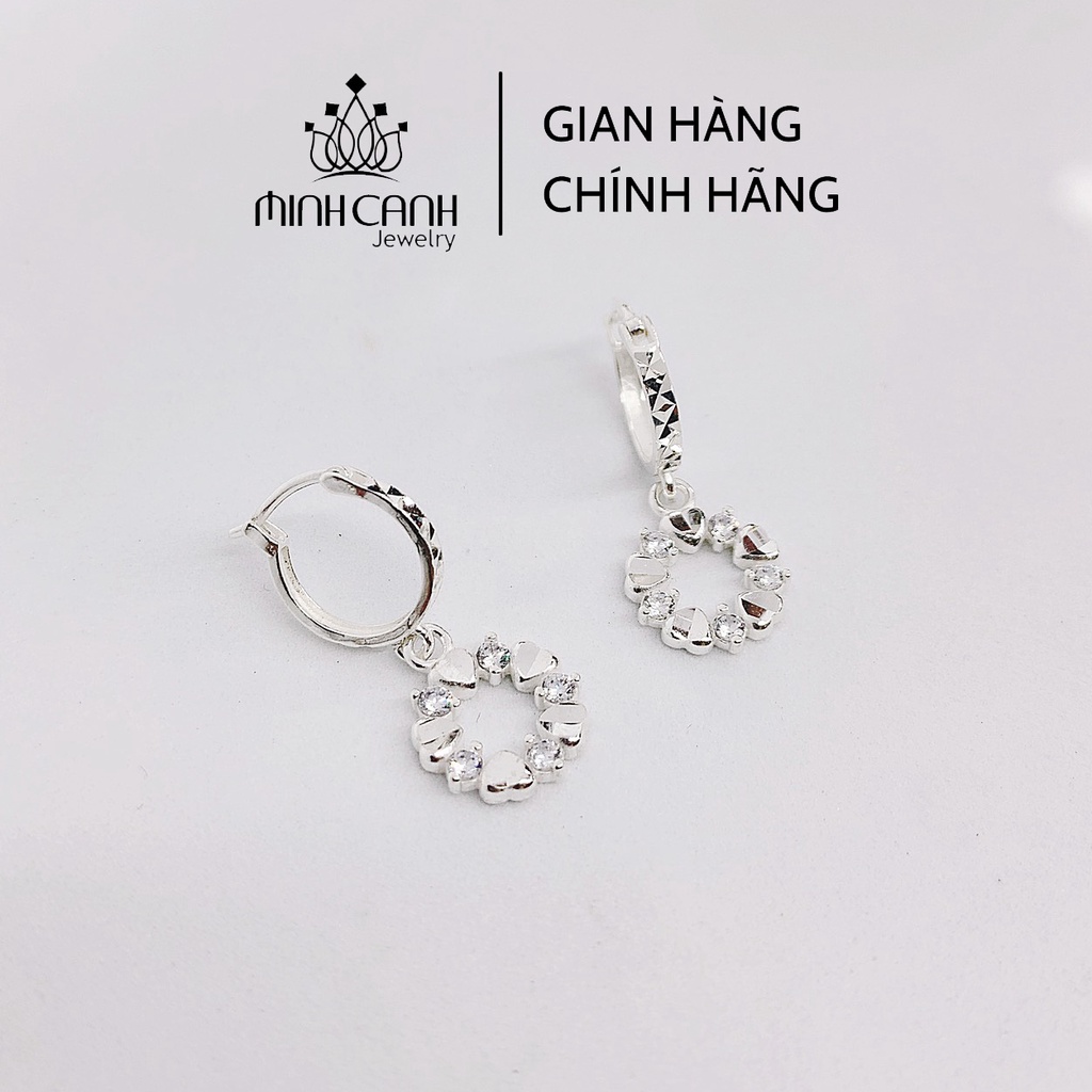 Bông Tai Bạc Tròn Đính Đá Khóa Bấm Minh Canh Jewelry