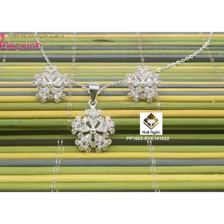 Combo dây chuyền và bông tai bạc Ý 925 Bạc xinh Huệ Ngân - Hoa tuyết đẹp PP1605-RYE141022