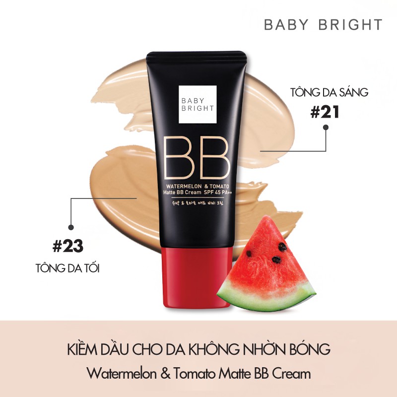 Kem Nền Kiềm Dầu Dưa Hấu Và Cà Chua Baby Bright Watermelon &amp; Tomato Matte BB Cream SPF45 PA++ 30G