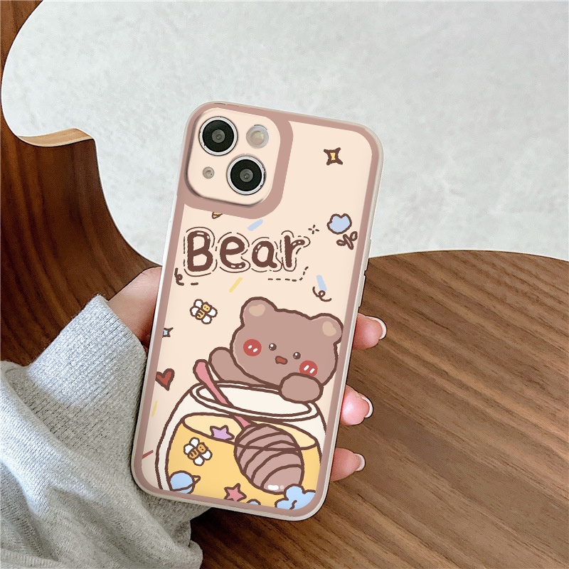 Ốp iphone - Ốp lưng iphone cạnh vuông Bear mật ong dành cho ip 6 đến 14promax - ng262