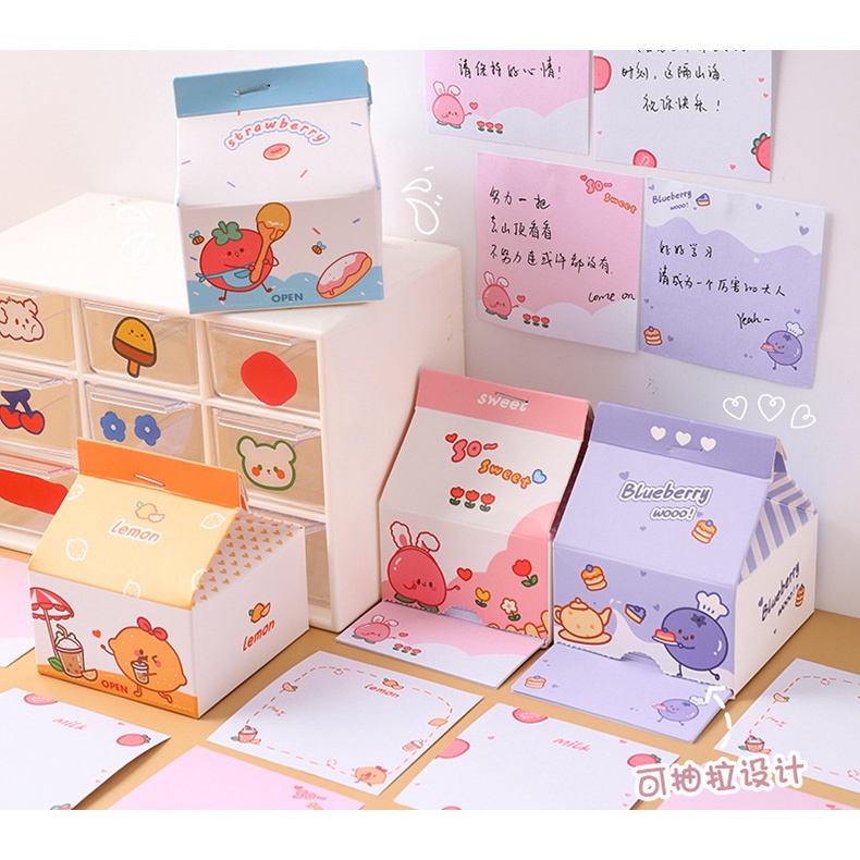 Giấy ghi chú hộp sữa, giấy note dạng hộp sữa, Giấy Ghi Chú Dạng Rút, 200 tờ xinh xắn, đáng yêu