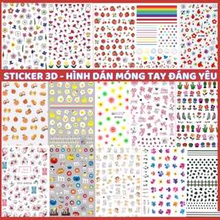 Sticker 3d | cute đáng yêu | hình dán móng tay | dâu tây | báo hồng | cherry | cầu vòng