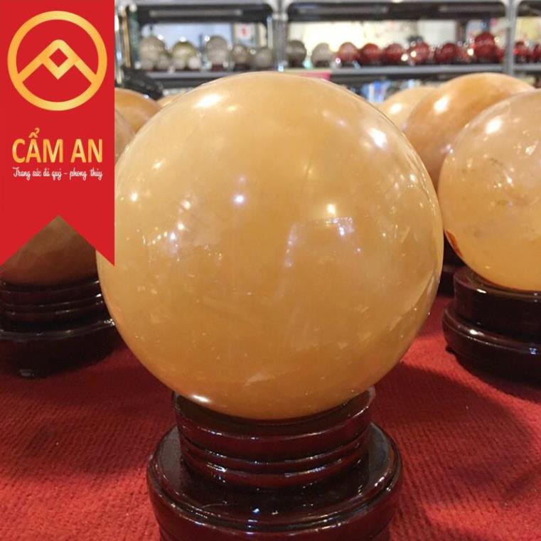 Quả Cầu Phong Thủy Đá Calcite , Đường Kính 10 - 12 cm - Tặng Đế Gỗ