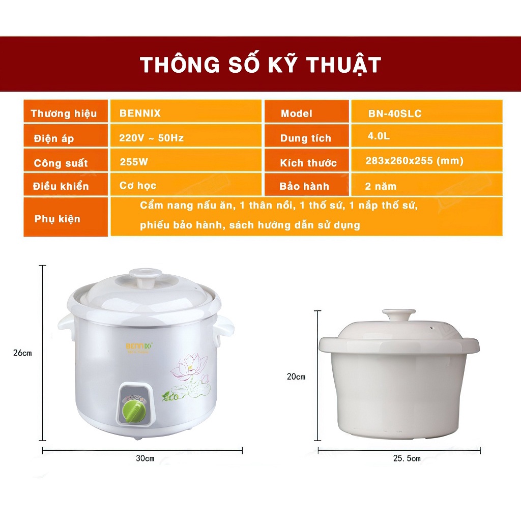 Nồi nấu chậm đa năng Bennix 4L hầm gà nguyên con