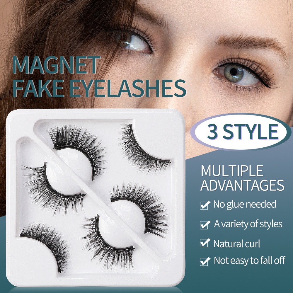 [Hàng mới về] Set 3 cặp lông mi giả từ tính 3D cong dày tự nhiên