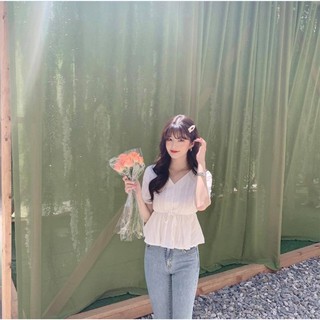 Áo peplum bo eo hồng - trắng