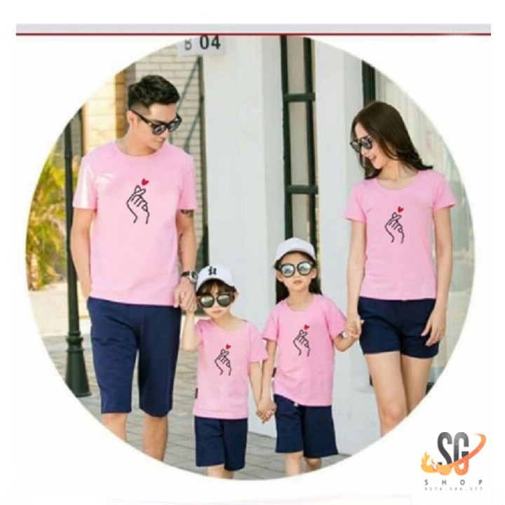 Mẫu áo gia đình đẹp - Màu hồng phấn - Đủ size từ 9kg-90kg | SGSHOP