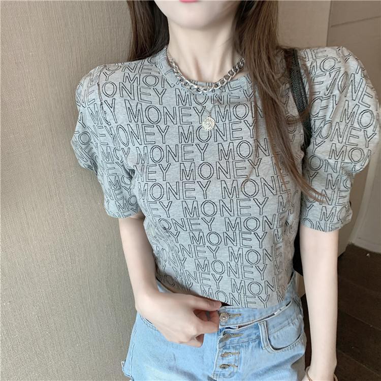 Áo Thun Cotton Nguyên Chất Tay Ngắn Phồng Thời Trang Mùa Hè 2021