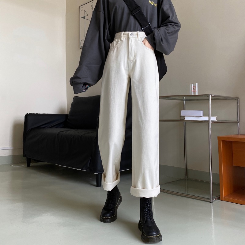 Xiaozhainv Quần Denim Ống Đứng Kiểu Hàn Quốc Dễ Phối Đồ Cho Nữ