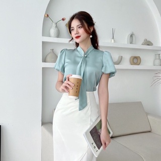 Áo lụa tay bồng cổ cavat