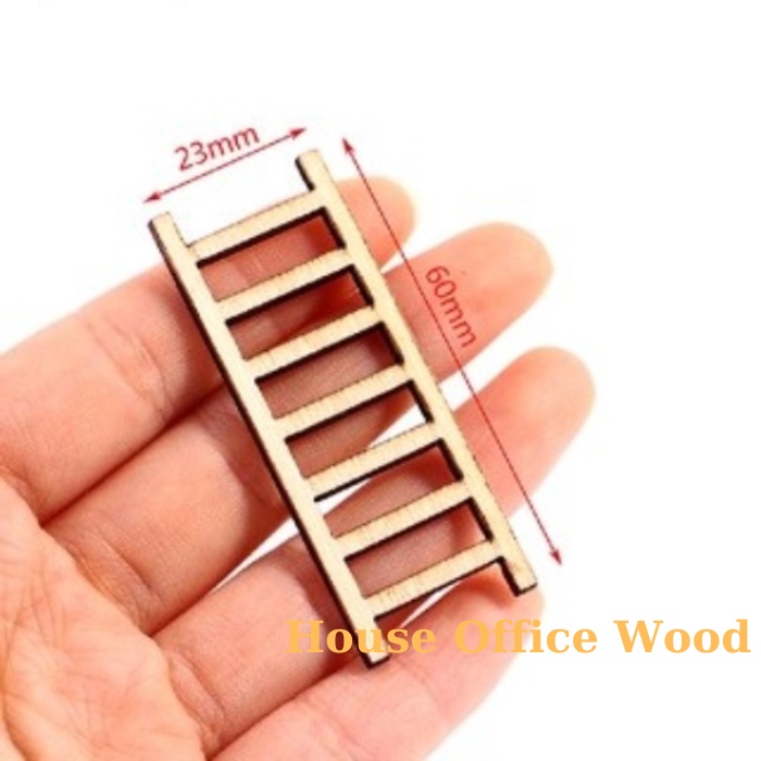 Cầu thang gỗ mini phụ kiện tiểu cảnh sen đá, xương rồng, chậu cây để bàn (Combo 3c)