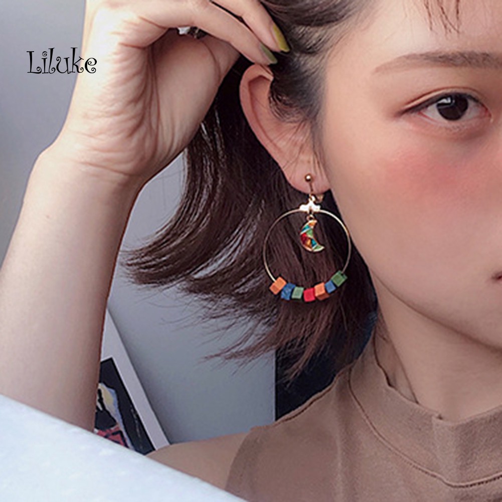 Đôi Khuyên Tai HìNh MặT Trăng Và TròN ĐộC ĐáO ThờI Trang Cho Nữ