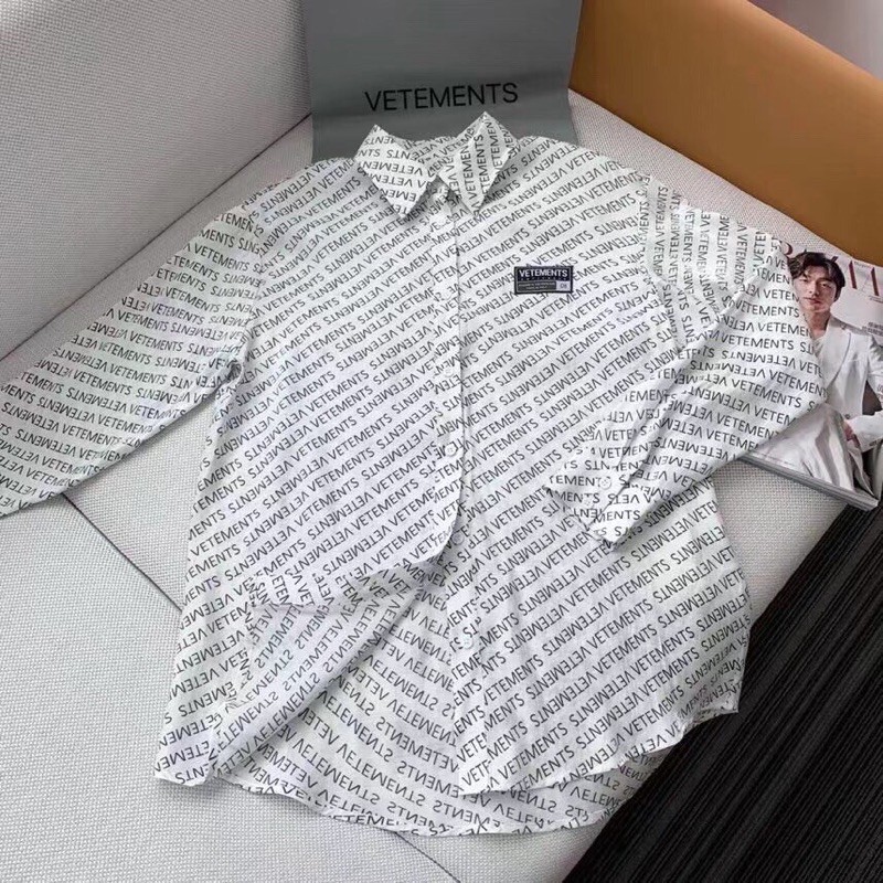 Áo sơ mi Vetements thời trang hafng cao cấp in chữ full logo rộng rãi