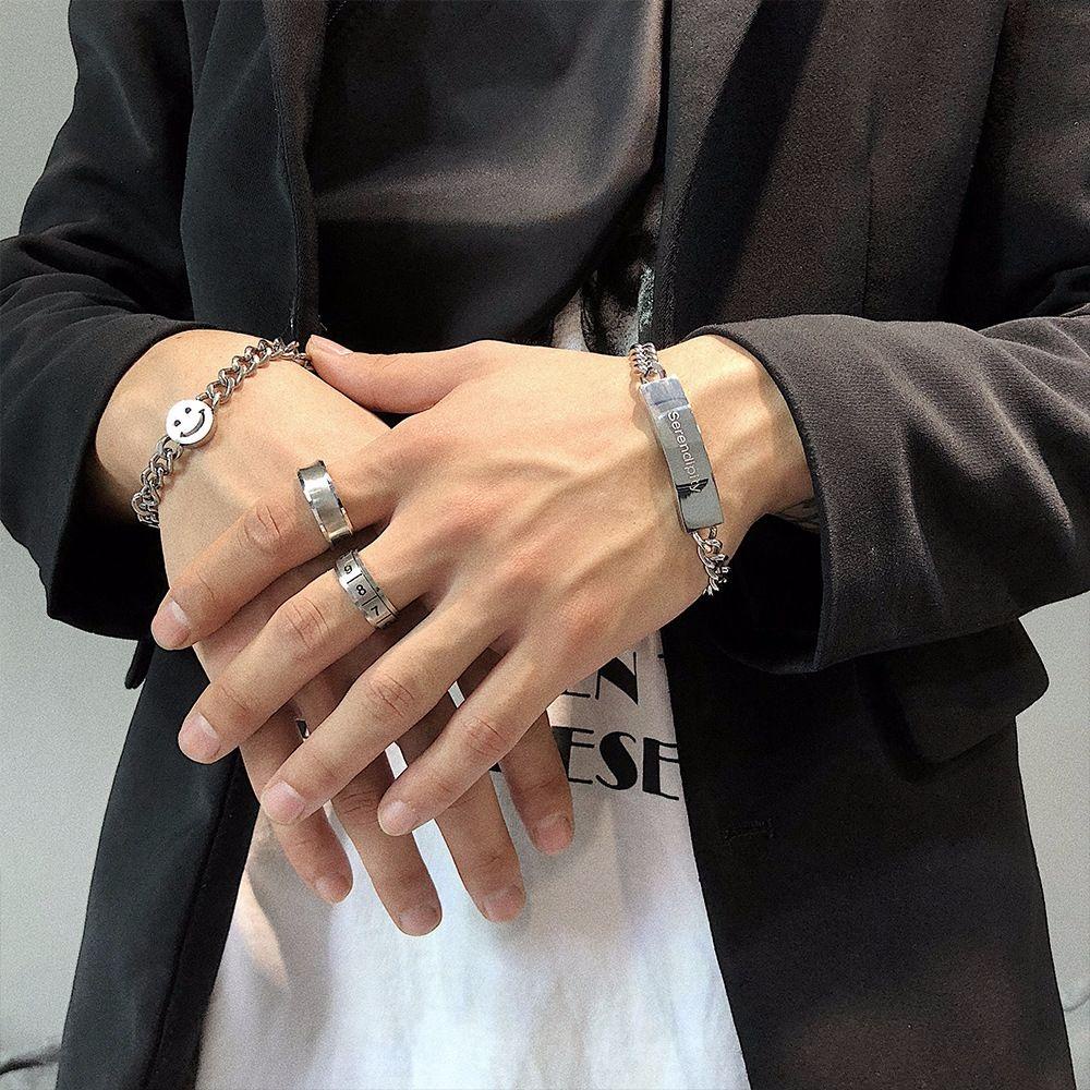 Vòng Tay Dây Xích Mặt Vuông Khắc Chữ VANES1 Có Thể Điều Chỉnh Thời Trang Cho Nam