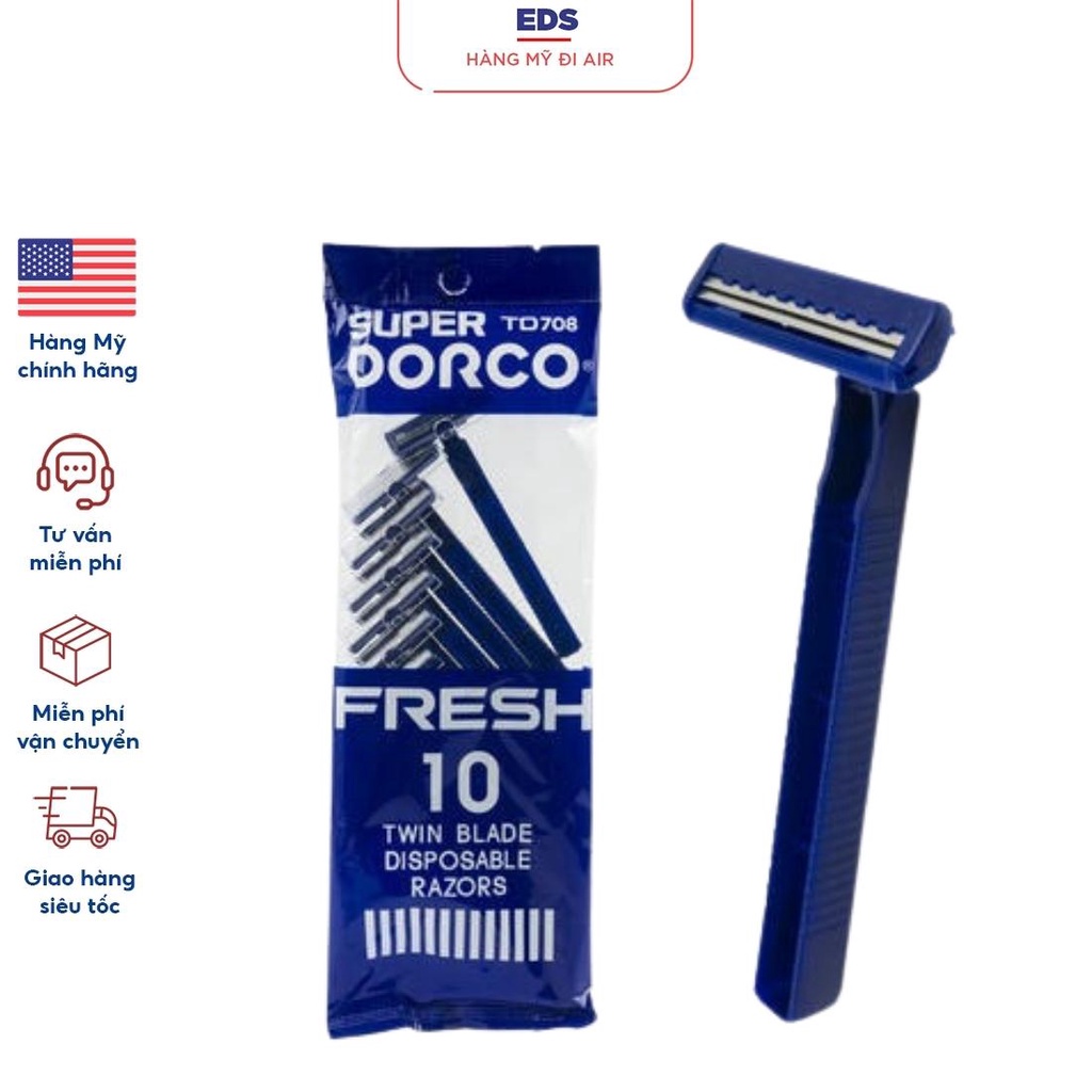 Set 10 dao cạo râu lưỡi kép Super Dorco Fresh - EDS Hàng Mỹ