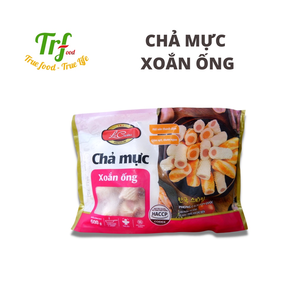Chả mực xoắn ống Lacusina gói 500g mực xoắn Việt, viên chiên rán viên thả lẩu ngon