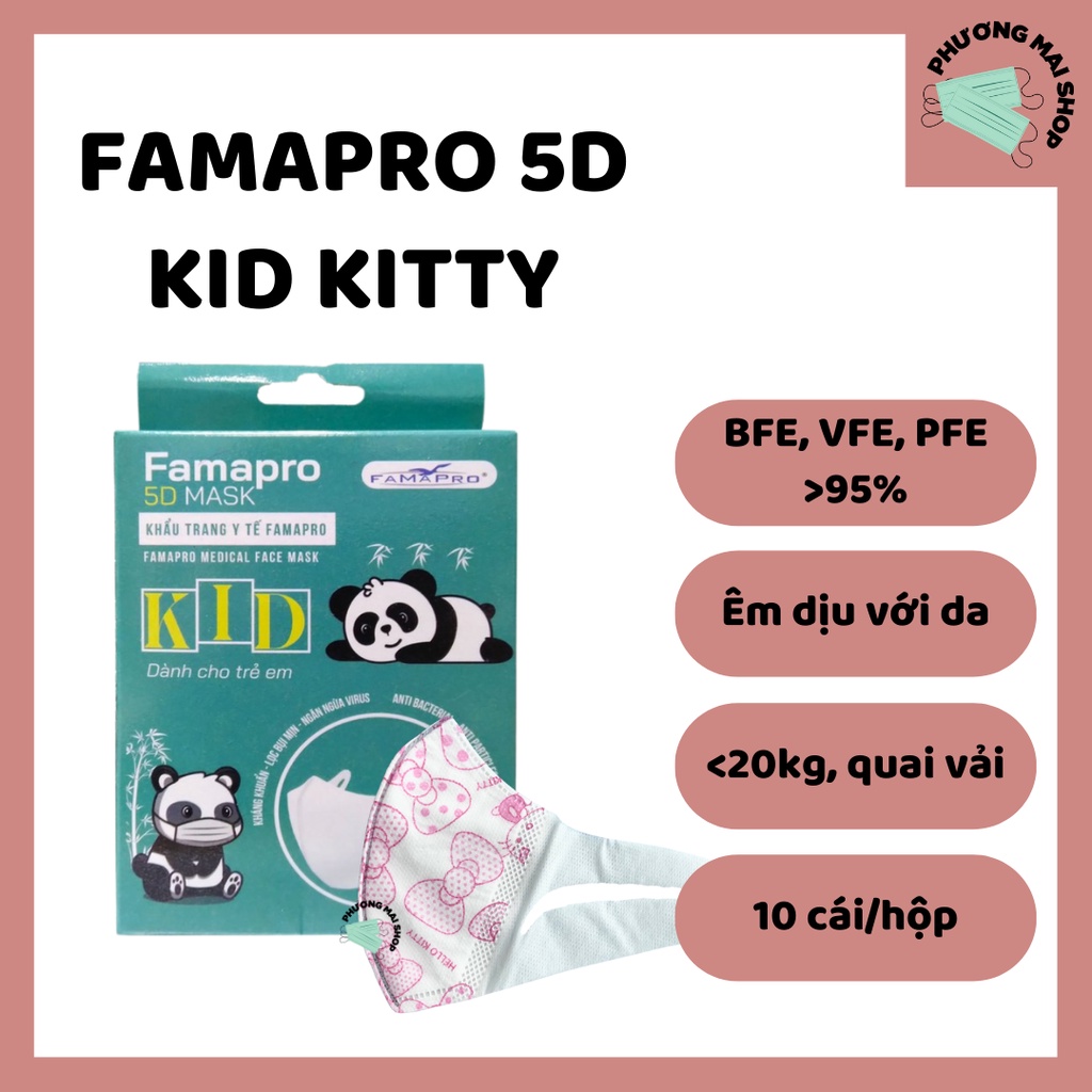 [5D KID] Khẩu Trang Y Tế Trẻ Em Kháng Khuẩn 3 lớp Famapro - Hộp 10 cái