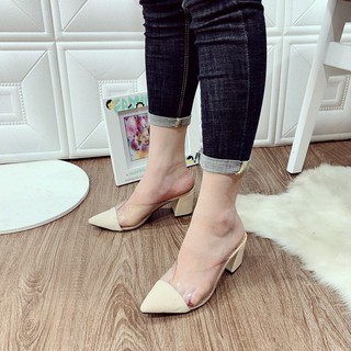 Giày cao gót mũi nhọn phối mika - D1