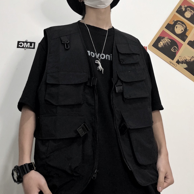 ♞AFF LIGA♞ Áo Khoác Không Tay Dáng Rộng Mang Phong Cách Hiphop Thời Trang Hàn Quốc