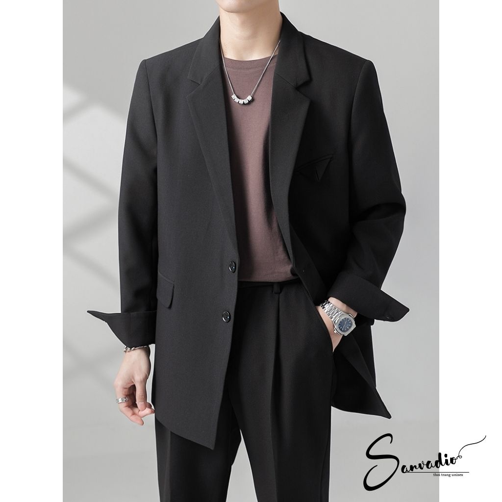 Set Blazer Nam Form Suông Rộng SANVADIO set đồ nam gồm áo blazer và quần âu ống suông phong cách Hàn Quốc AD015