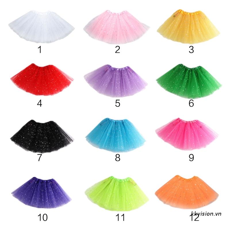 Chân váy tutu ba mảnh màu trơn đính sequin hình ngôi sao mini viền satin 12 màu 3-8T cho bé gái | BigBuy360 - bigbuy360.vn
