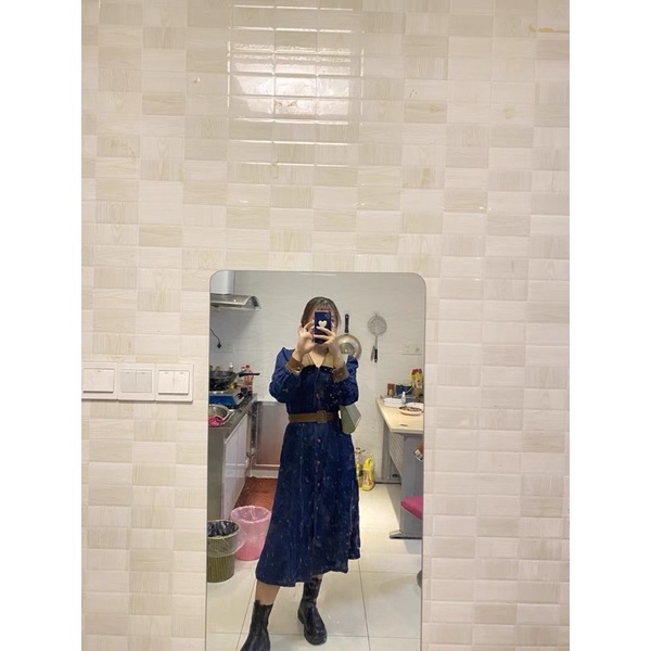 Váy jean xuông dài kèm thắt lưng da Hàn Quốc