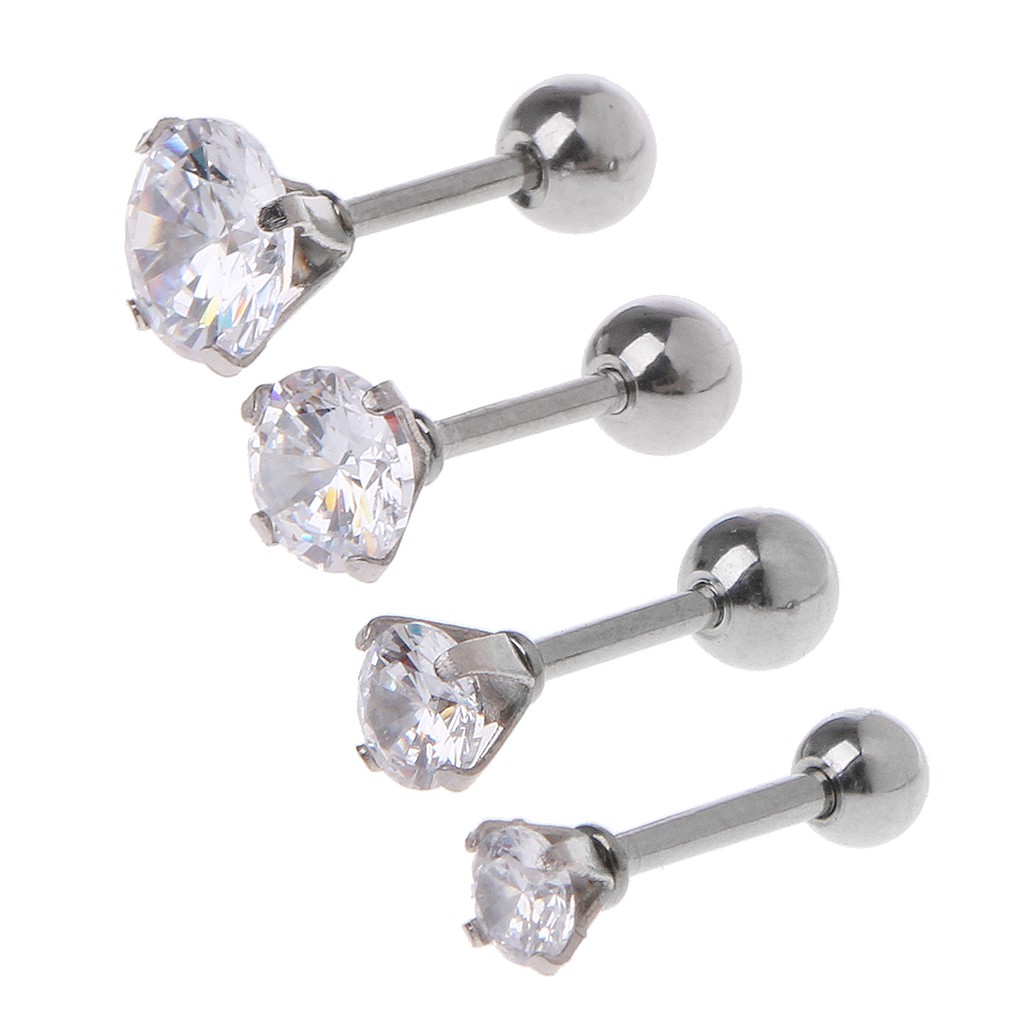 Bộ 4 khuyên tai đính đá bằng inox cho nữ