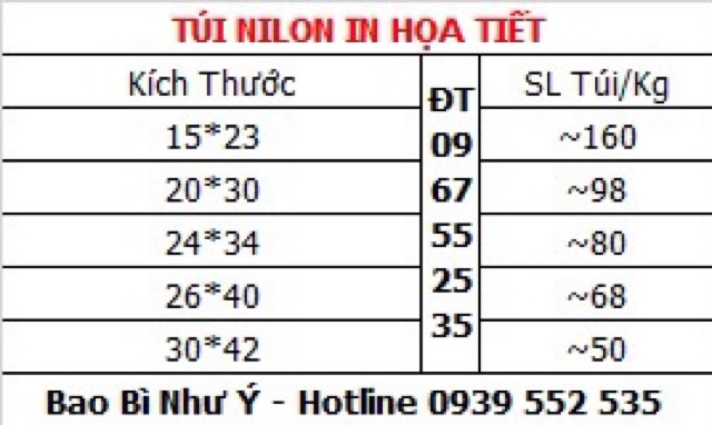 20 túi nilon PP in họa tiết size 26x40