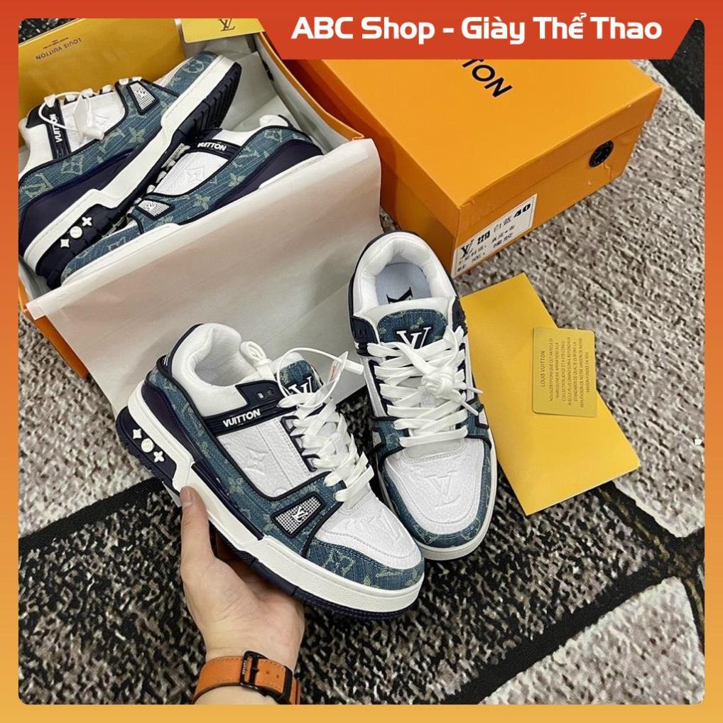 GIÀY LV XANH BÒ FULL PHỤ KIỆN, GIẦY SNEAKER THỂ THAO XANH TÍM THAN NAVY