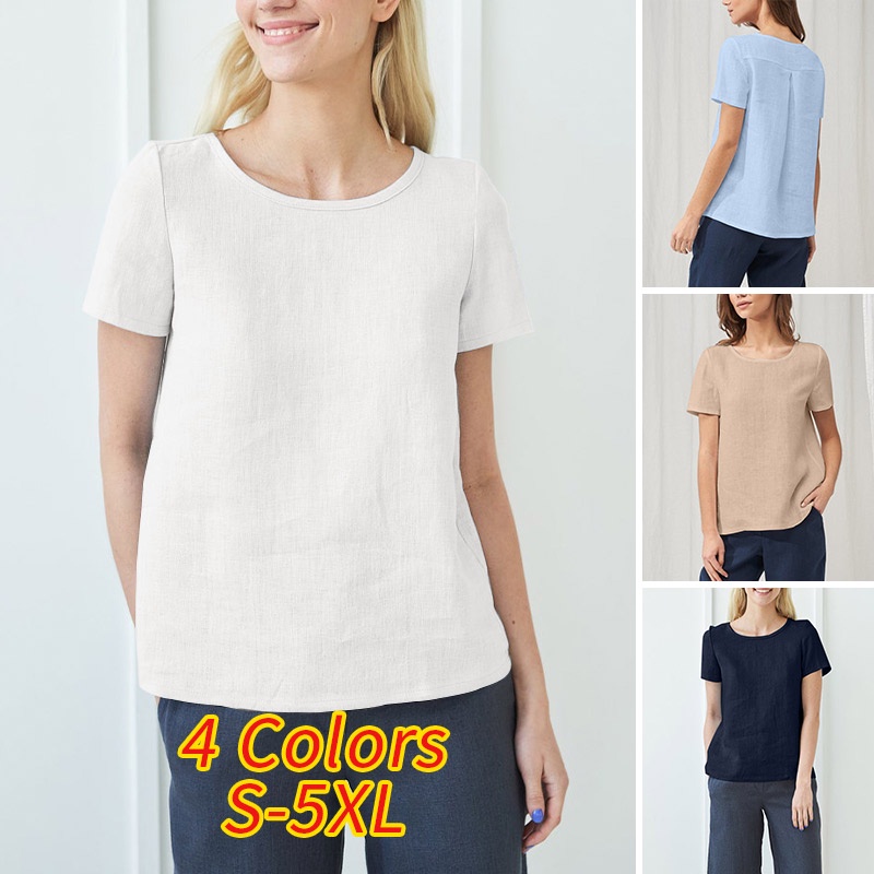 Áo thun nữ Zanzea ngắn tay cổ tròn màu trơn phong cách vintage