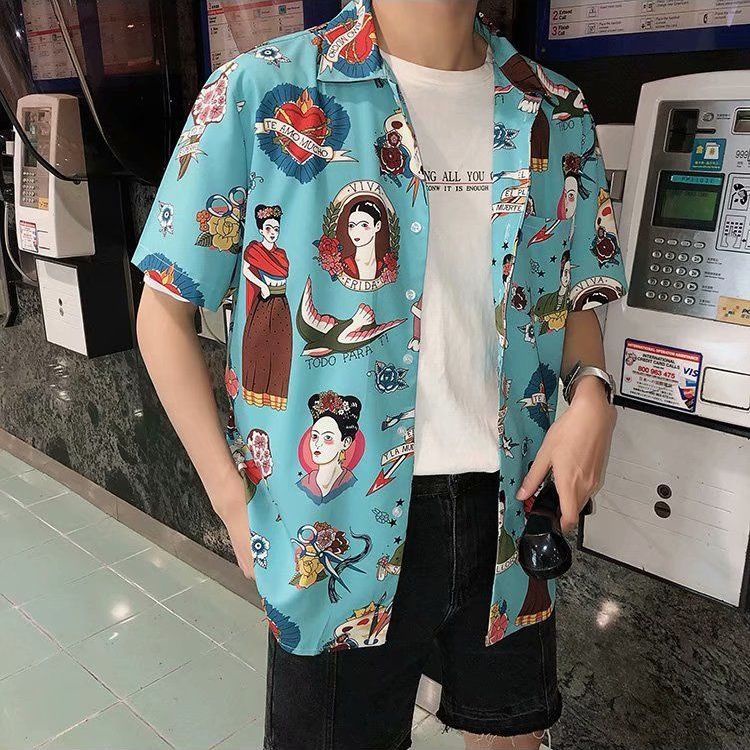 Áo Sơ Mi Nam Tay Dài Có Cổ Họa Tiết Chú Mèo Thời Trang