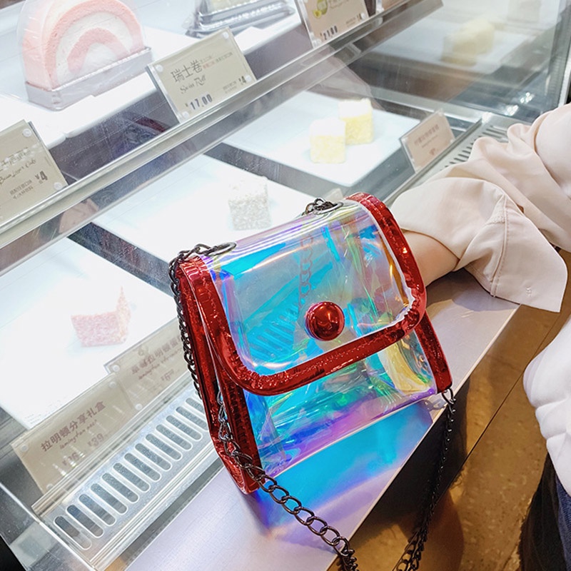Túi đeo chéo Ielgy dáng vuông thiết kế nhỏ nhắn màu laser trong suốt đáng yêu dành cho bé gái