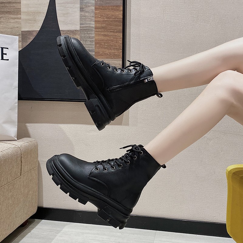 Giày boot Martin IELGY đế dày có khóa kéo phong cách Anh Quốc thời trang cho nữ