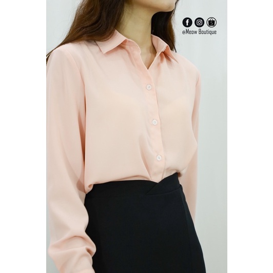 Sơ mi trơn tay dài thắt nơ 3 màu trending, chất Lụa mềm rũ mát, dây nơ có thể tháo rời mặc được nhiều kiểu Meow Boutique
