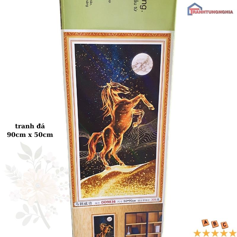 Tranh đính đá, tranh thêu chữ thập ngựa tài lộc
