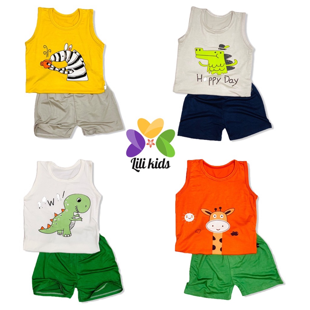 Bộ ba lỗ cho bé chất thun lạnh size đại cho bé trai bé gái từ 8-19kg LYBABAY BBL02