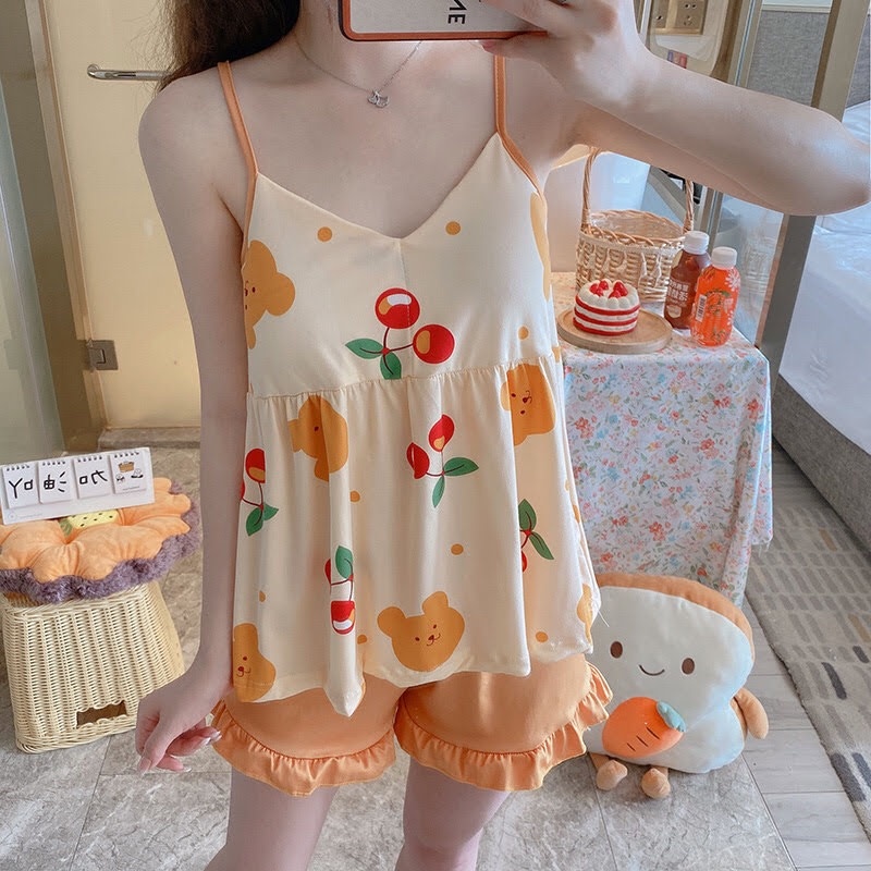 Đồ Bộ Nữ Mặc Nhà 2 Dây Cực Xinh - Có Đệm Ngực - Chất Liệu Cotton Co Giãn 4 Chiều H&amp;N Fashion Shop