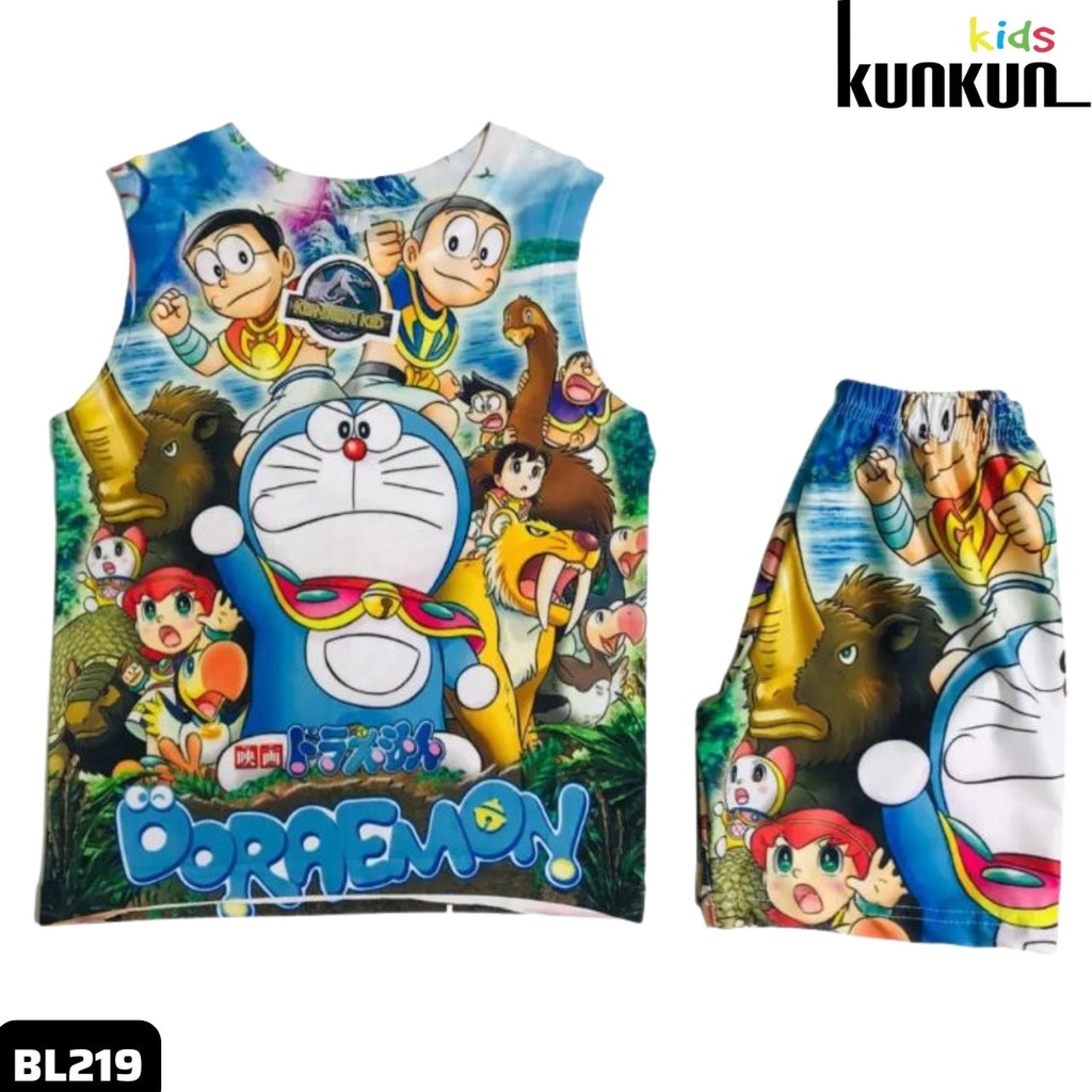 Quần áo trẻ em in 3D doraemon size đại từ 10-60kg KunKun BL219 - Bộ ba lỗ bé trai thun lạnh co giãn 4 chiều cao cấp