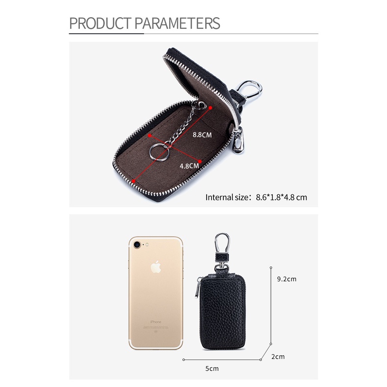 Ví Da Đựng Chìa Khóa Xe Hơi Màu Trơn Có Khóa Kéo Tiện Dụng