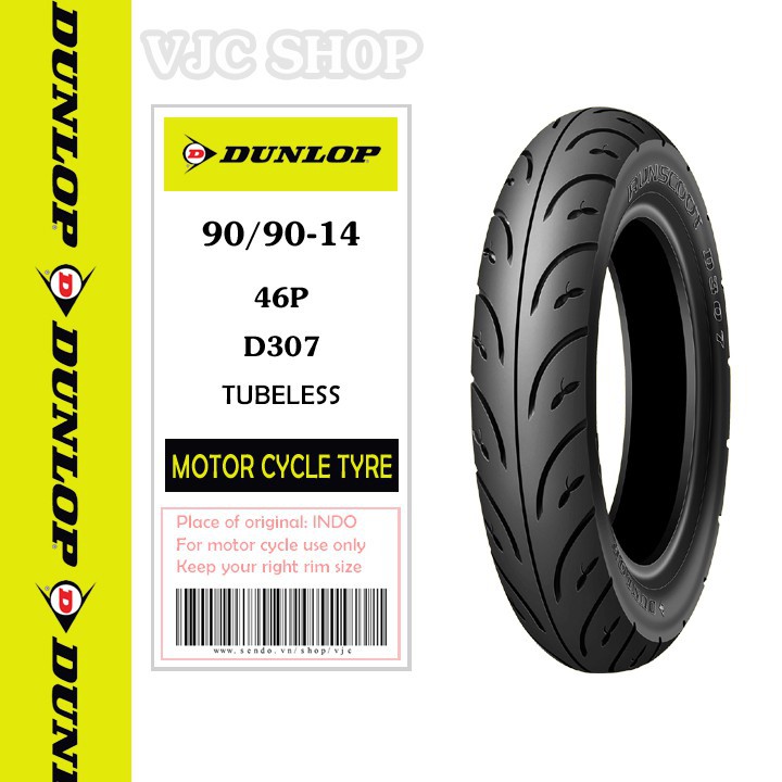 Vỏ xe máy Dunlop D307 90/90-14 MC 46P TL - Dùng cho lốp sau xe Vision, Air Blade, Vario