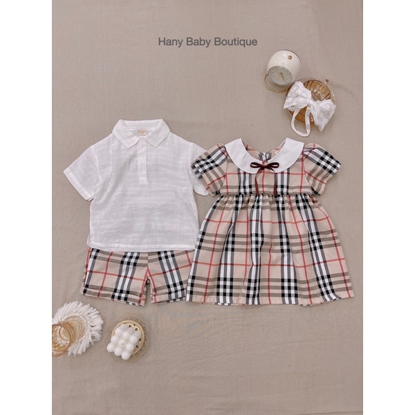 [HANY BABY] Set áo Polo + quần đùi kẻ