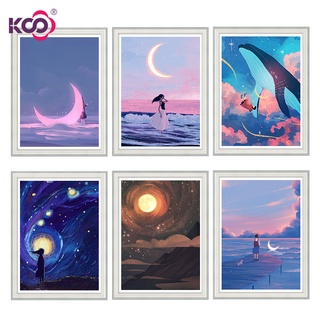 Bộ tranh đính đá 5D tự làm 30X40cm họa tiết bầu trời sao/ mặt trăng/ cá voi độc đáo