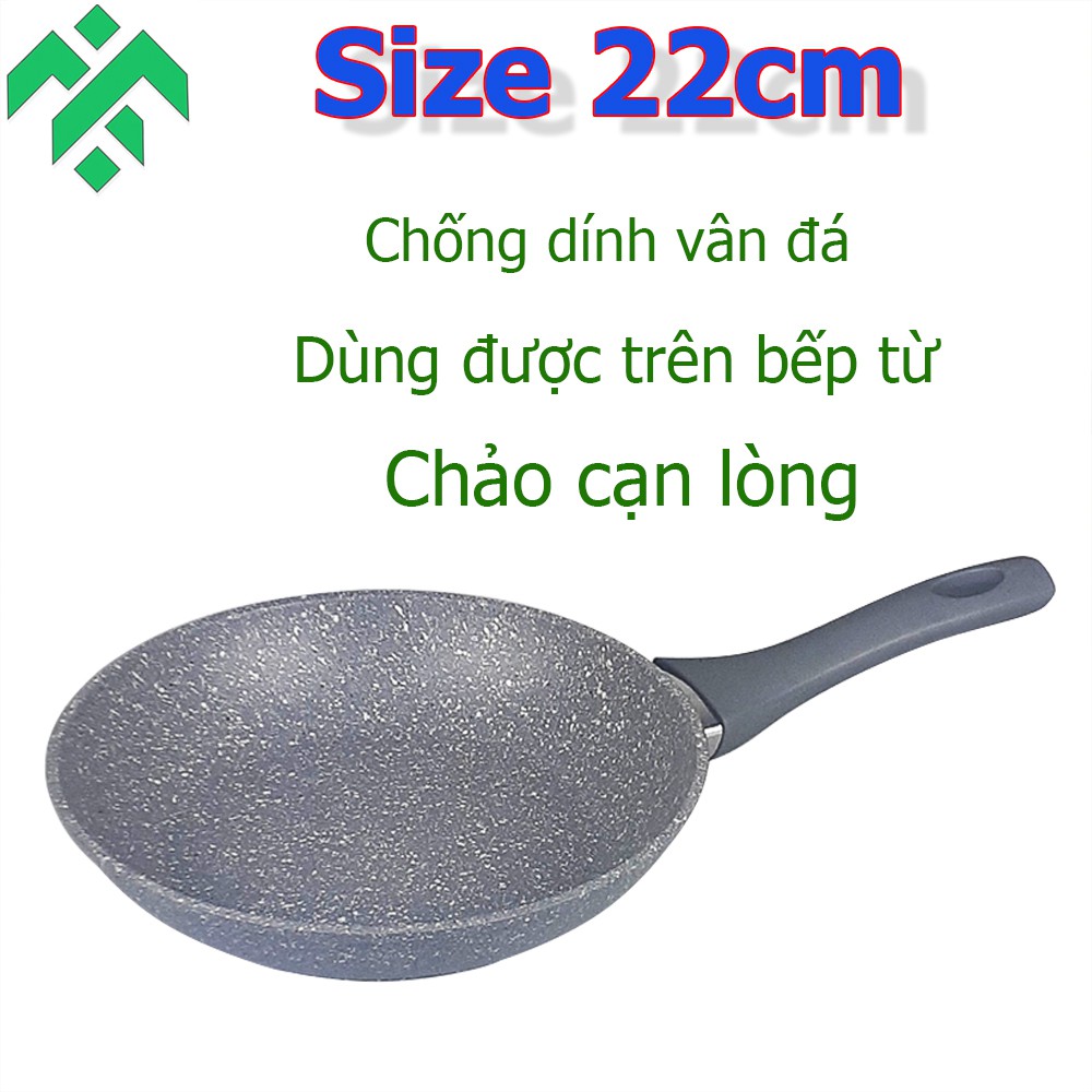 Chảo chống dính vân đá Greencook GCP01-22IH size 22cm dùng được trên bếp ga, bếp hồng ngoại, bếp từ
