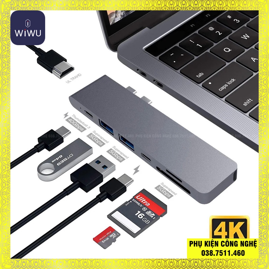 HUB adapter chuyển đổi 7-in-1 WIWU T8 hỗ trợ Macbook