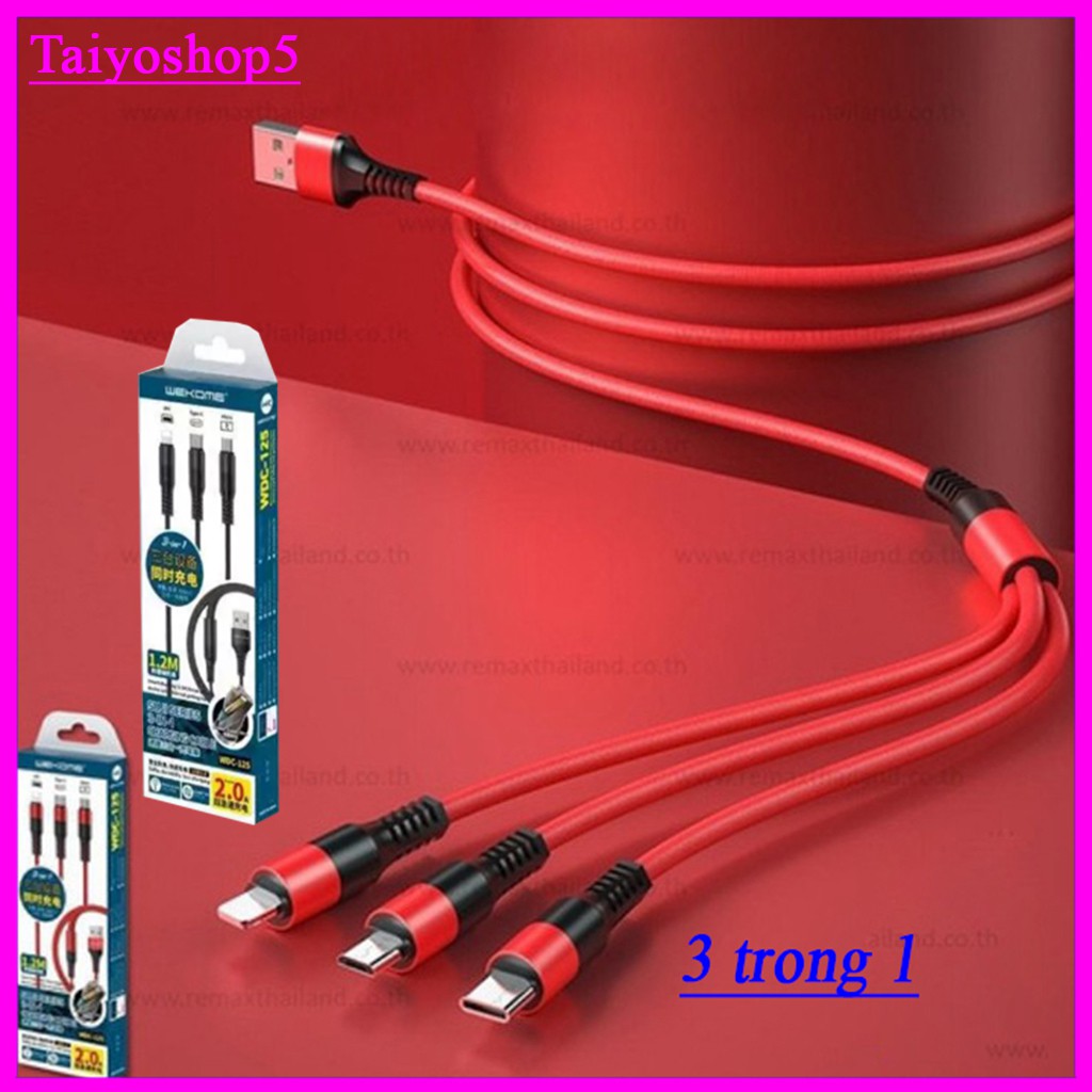 Cáp Sạc 3 trong 1 dây dù WDC-125, Dây Cáp Sạc 3 Đầu Thông Minh Đa Năng, tiện dụng – TAIYOSHOP5