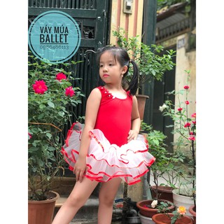 Váy múa ballet ba lỗ hoa đỏ (có sỉ từ 5c)