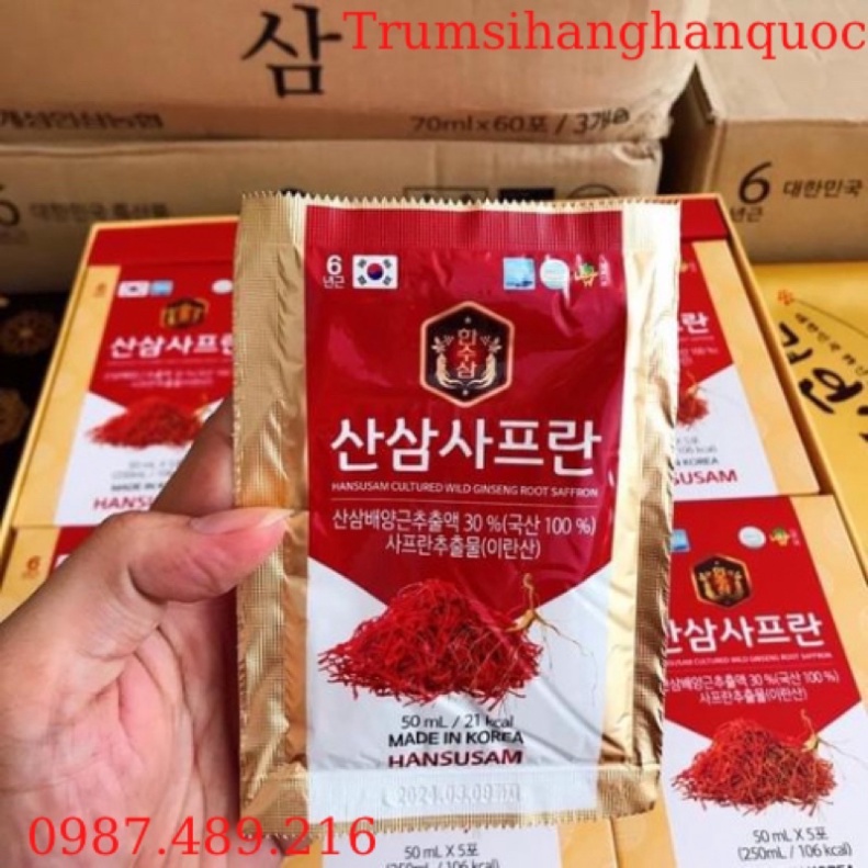 Nước Hồng Sâm Núi Nhụy Hoa Nghệ Tây Saffron Hansusam (Hộp 30 Gói x 50ml) [ Hàng Mới Về ]
